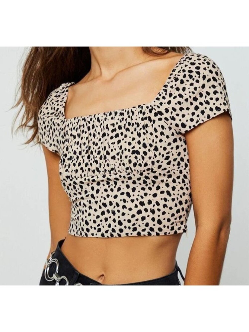 Lotti Moss Leopard Print Square Neck Crop‎ Top M Babydoll Coquette Mob Wife